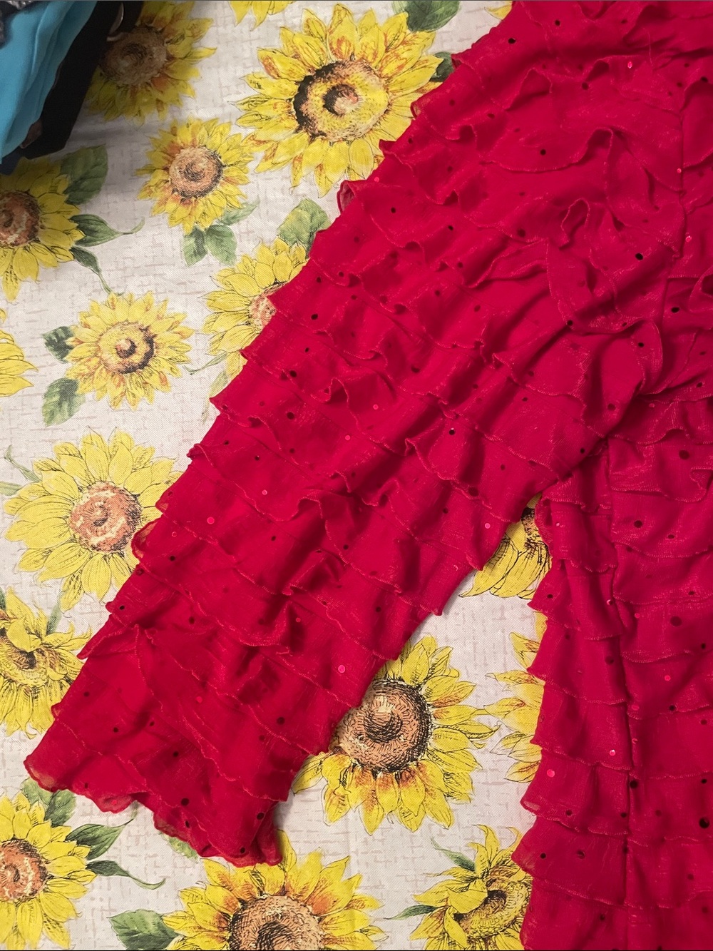 Notations Bright Red Ruffle long Sleeve Top - Picture 5 of 6